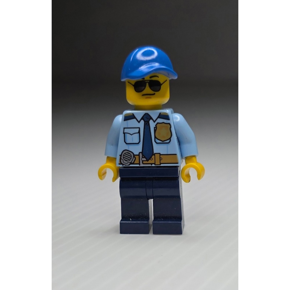LEGO Police Officer Minifigure Cracked‎ Arm Blue Cap Sunglasses